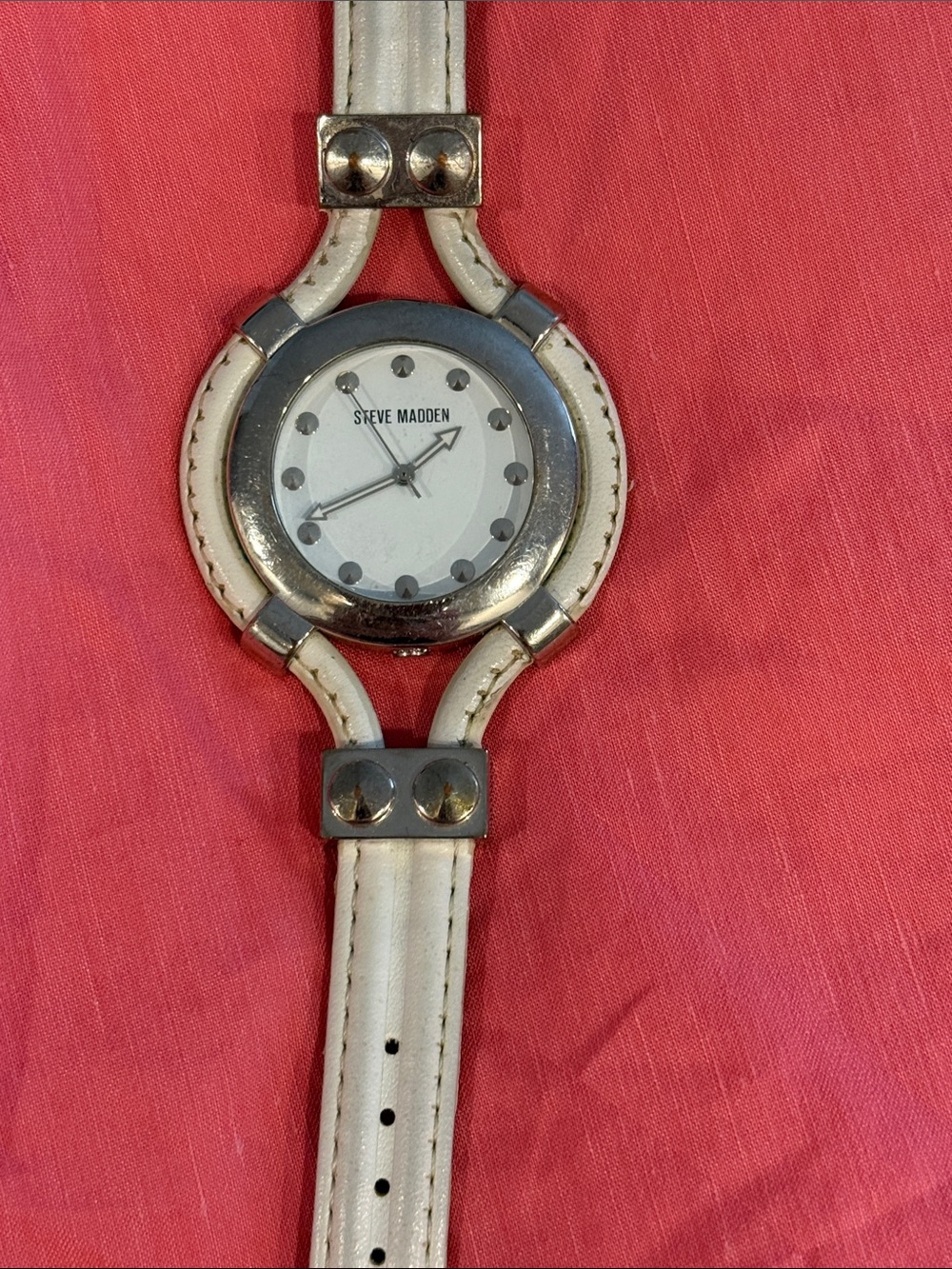 Steve Madden White and Silver Leather Strap Watch